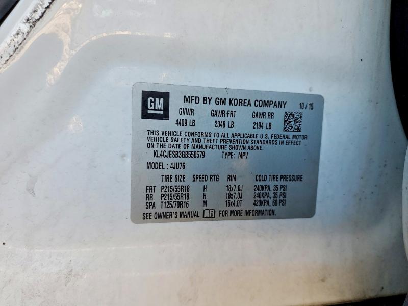 2016 Buick Encore მანქანა იყიდება აუქციონზე, vin: KL4CJESB3GB550579, აუქციონის ნომერი: 76943085