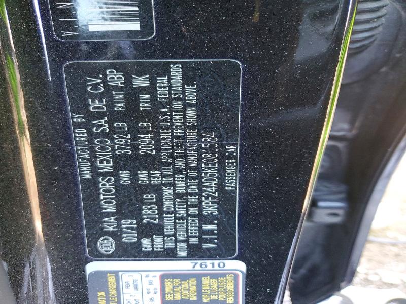 73925205 :رقم المزاد ، 3KPF24AD5KE081584 vin ، 2019 Kia Forte مزاد بيع