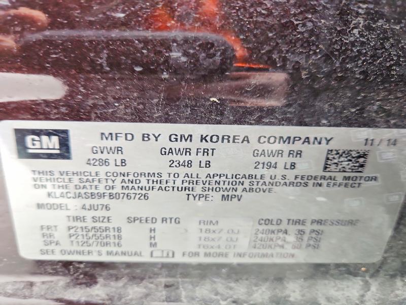 77762235 :رقم المزاد ، KL4CJASB9FB076726 vin ، 2015 Buick Encore مزاد بيع