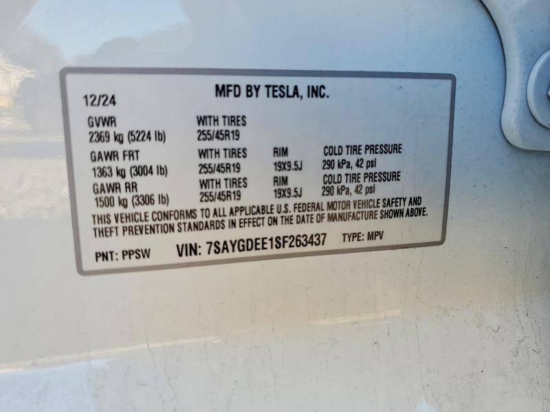 77219715 :رقم المزاد ، 7SAYGDEE1SF263437 vin ، 2025 Tesla Model Y مزاد بيع