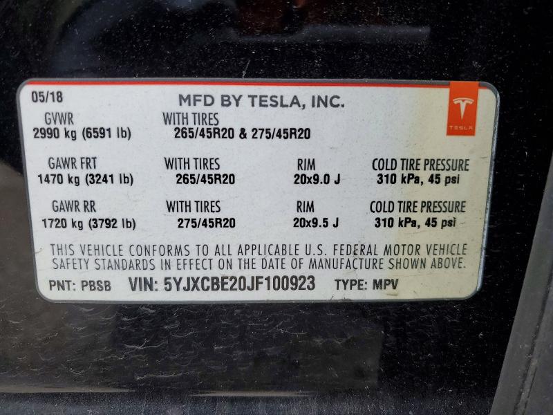 Aukcja sprzedaży 2018 Tesla Model X, vin: 5YJXCBE20JF100923, numer aukcji: 79568075