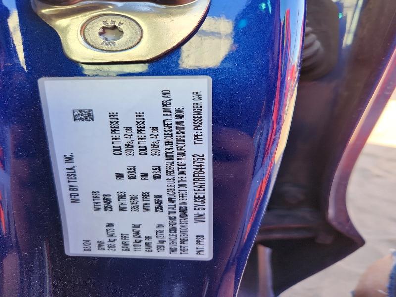 78846285 :رقم المزاد ، 5YJ3E1EA7RF844752 vin ، 2024 Tesla Model 3 مزاد بيع
