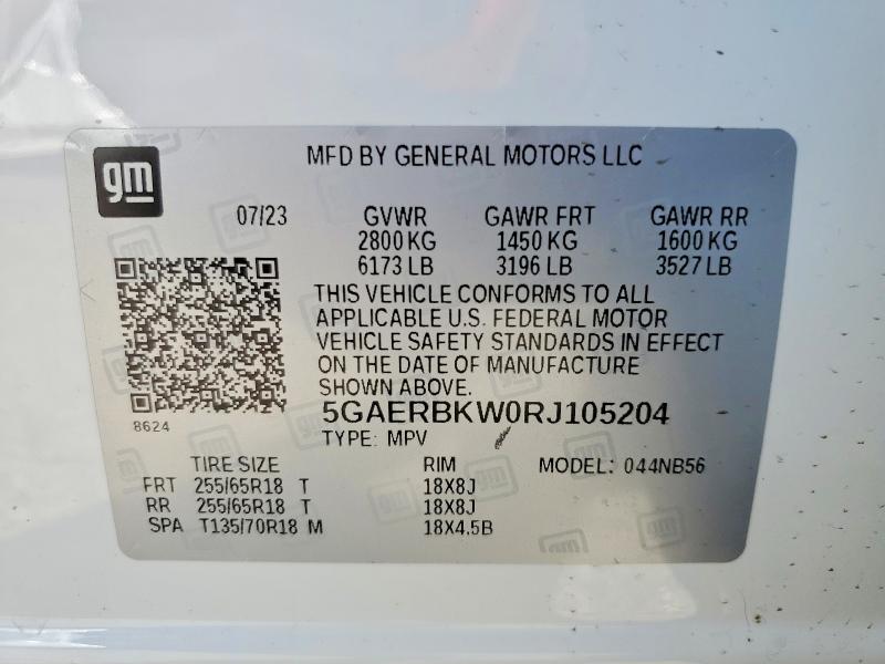 76963185 :رقم المزاد ، 5GAERBKW0RJ105204 vin ، 2024 Buick Enclave مزاد بيع