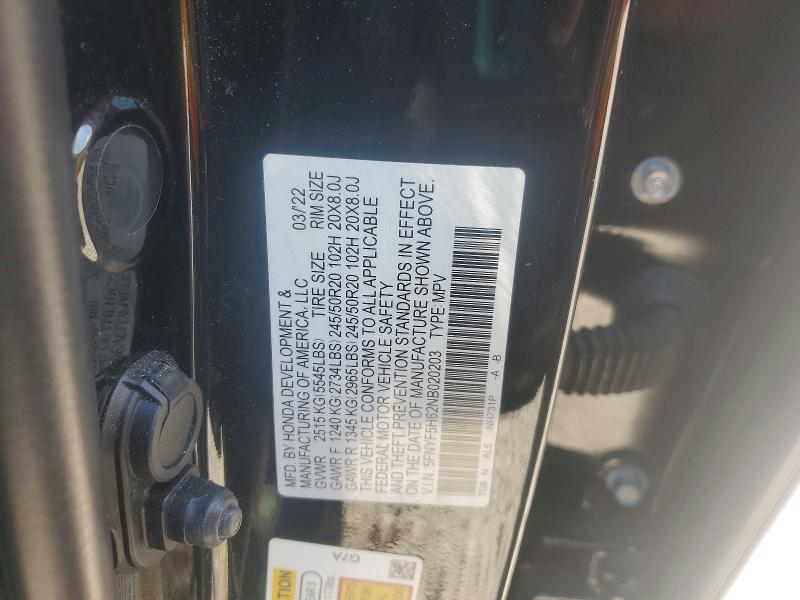 Продажа на аукционе авто 2022 Honda Pilot, vin: 5FNYF5H62NB020203, номер лота: 77670725