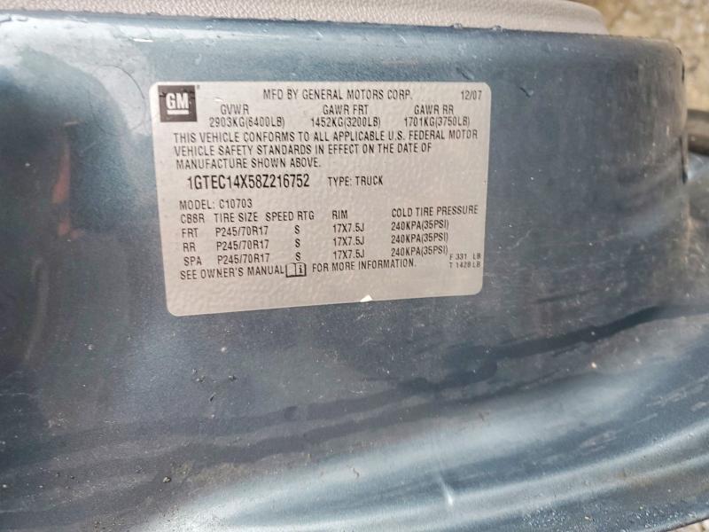 78349785 :رقم المزاد ، 1GTEC14X58Z216752 vin ، 2008 Gmc Sierra مزاد بيع