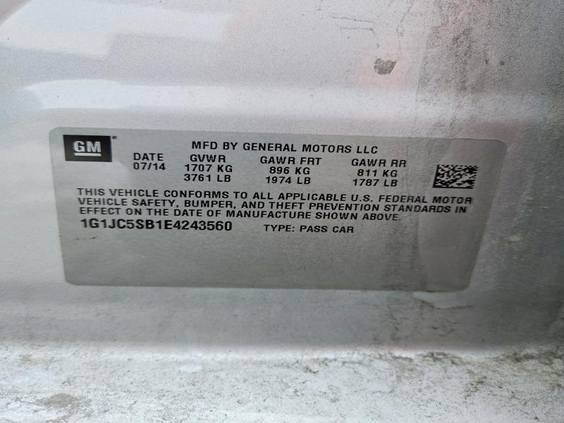 Aukcja sprzedaży 2014 Chevrolet Sonic, vin: 1G1JC5SB1E4243560, numer aukcji: 75263035