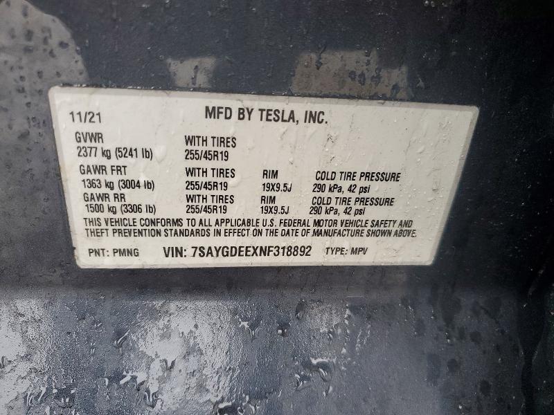 2022 Tesla Model Y მანქანა იყიდება აუქციონზე, vin: 7SAYGDEEXNF318892, აუქციონის ნომერი: 77374565
