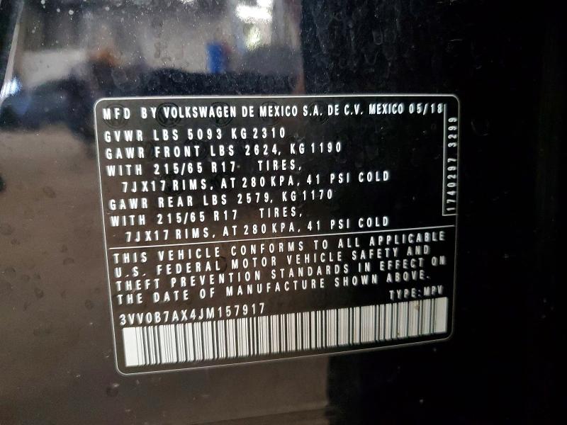 Продаж на аукціоні авто 2018 Volkswagen Tiguan, vin: 3VV0B7AX4JM157917, номер лоту: 76269125