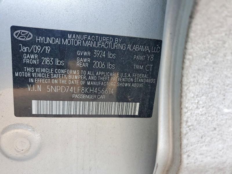 2019 Hyundai Elantra მანქანა იყიდება აუქციონზე, vin: 5NPD74LF8KH456614, აუქციონის ნომერი: 75846415