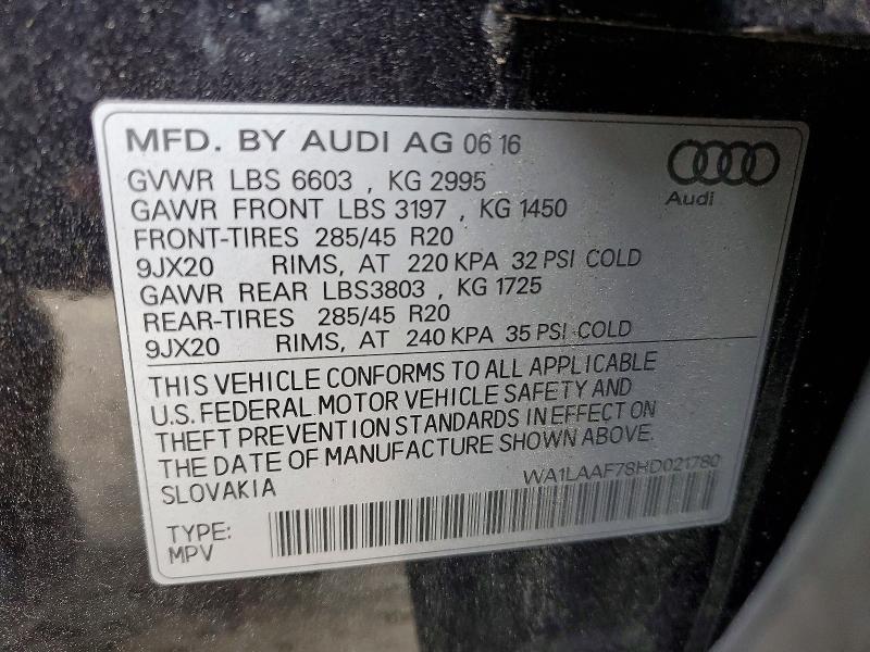 Продаж на аукціоні авто 2017 Audi Q7, vin: WA1LAAF78HD021780, номер лоту: 78093385