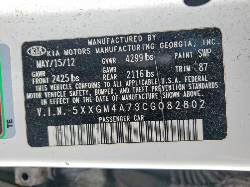 78728495 :رقم المزاد ، 5XXGM4A73CG082802 vin ، 2012 Kia Optima مزاد بيع