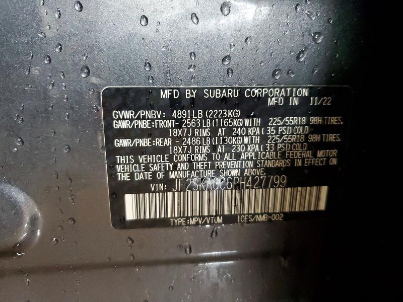2023 Subaru Forester მანქანა იყიდება აუქციონზე, vin: JF2SKAGC6PH427799, აუქციონის ნომერი: 74937665