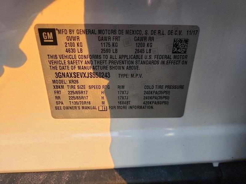 Aukcja sprzedaży 2018 Chevrolet Equinox, vin: 3GNAXSEVXJS550243, numer aukcji: 75945215