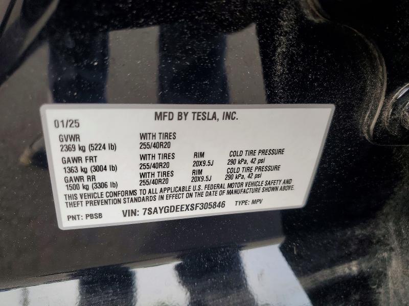 76613795 :رقم المزاد ، 7SAYGDEEXSF305846 vin ، 2025 Tesla Model Y مزاد بيع