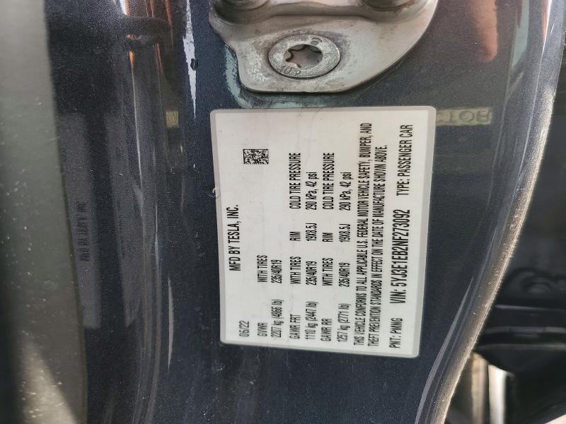 77919985 :رقم المزاد ، 5YJ3E1EB2NF273092 vin ، 2022 Tesla Model 3 مزاد بيع