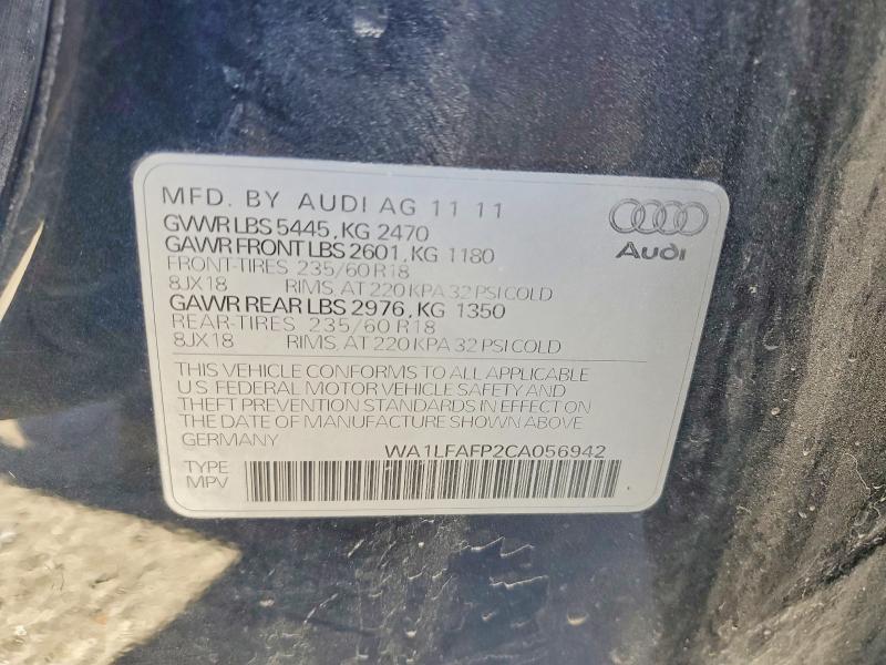 2012 Audi Q5 მანქანა იყიდება აუქციონზე, vin: WA1LFAFP2CA056942, აუქციონის ნომერი: 77610295