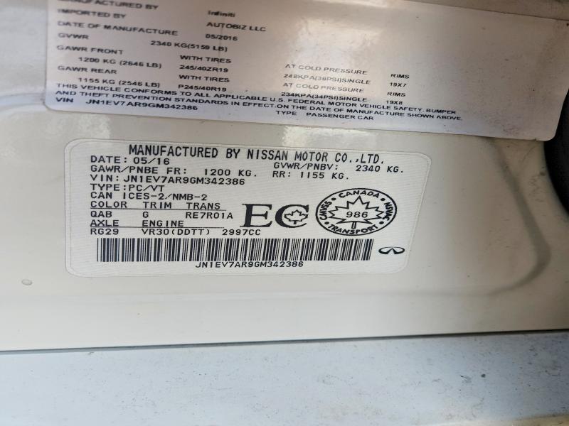 Продажа на аукционе авто 2016 Infiniti Q50, vin: JN1EV7AR9GM342386, номер лота: 77352155