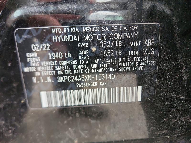 2022 Hyundai Accent მანქანა იყიდება აუქციონზე, vin: 3KPC24A6XNE166140, აუქციონის ნომერი: 77941785