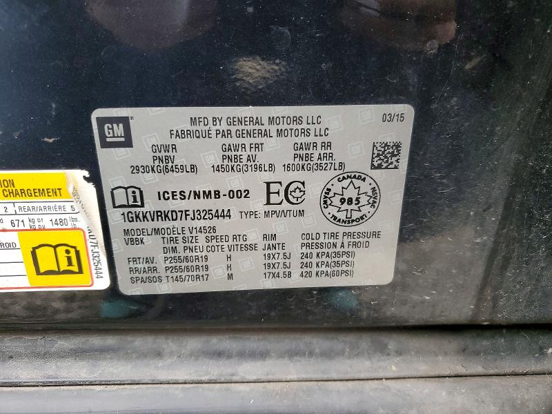 2015 Gmc Acadia მანქანა იყიდება აუქციონზე, vin: 1GKKVRKD7FJ325444, აუქციონის ნომერი: 79024025