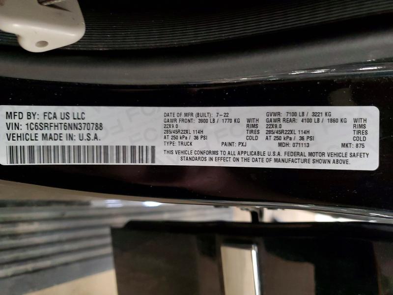 Продажа на аукционе авто 2022 Ram 1500, vin: 1C6SRFHT6NN370788, номер лота: 74134495