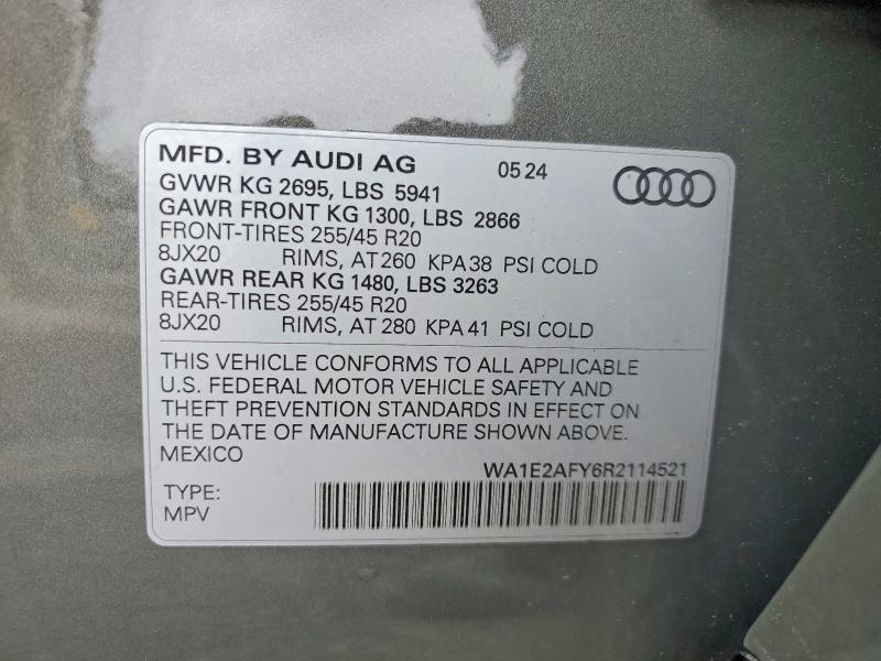 Aukcja sprzedaży 2024 Audi Q5 E, vin: WA1E2AFY6R2114521, numer aukcji: 75246025