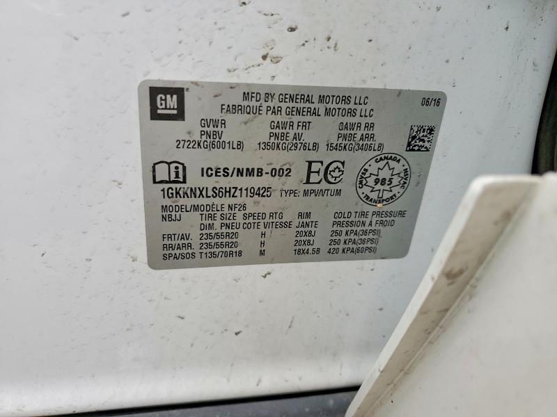 Aukcja sprzedaży 2017 Gmc Acadia, vin: 1GKKNXLS6HZ119425, numer aukcji: 77864575