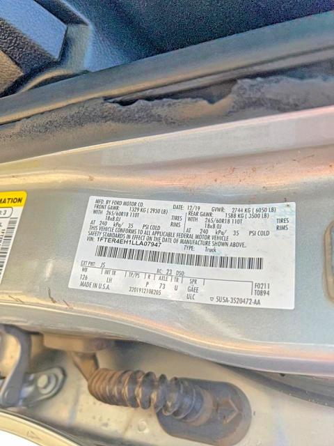 Aukcja sprzedaży 2020 Ford Ranger, vin: 1FTER4EH1LLA07947, numer aukcji: 78694955