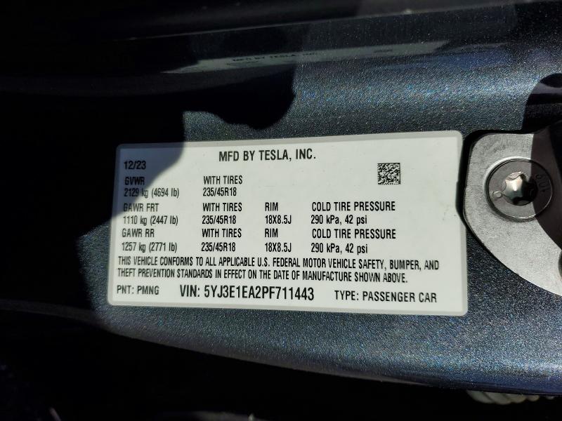 77629495 :رقم المزاد ، 5YJ3E1EA2PF711443 vin ، 2023 Tesla Model 3 مزاد بيع