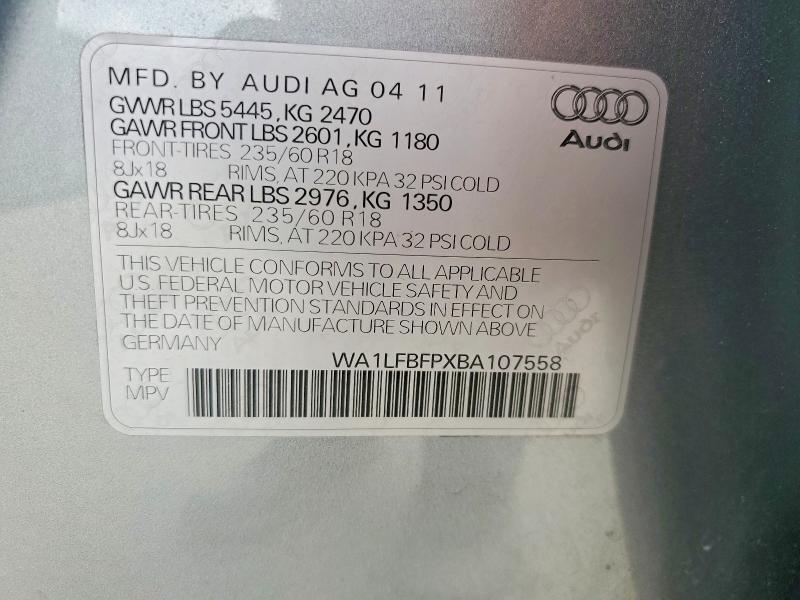 Продаж на аукціоні авто 2011 Audi Q5, vin: WA1LFBFPXBA107558, номер лоту: 78759255