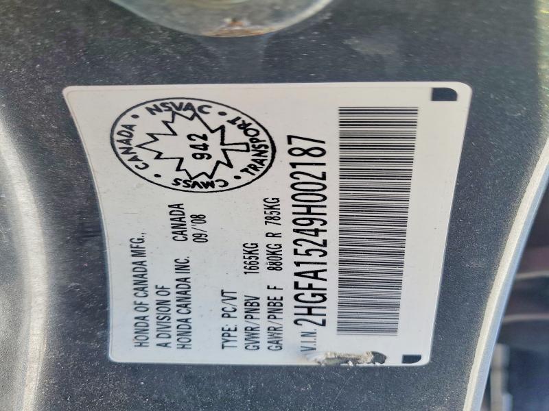 Aukcja sprzedaży 2009 Honda Civic, vin: 2HGFA15249H002187, numer aukcji: 76670345