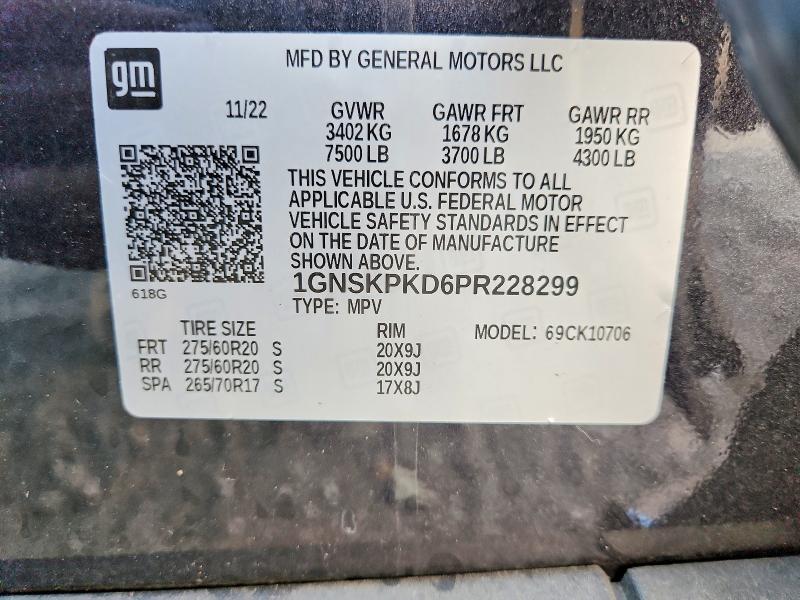 Aukcja sprzedaży 2023 Chevrolet Tahoe, vin: 1GNSKPKD6PR228299, numer aukcji: 79055445