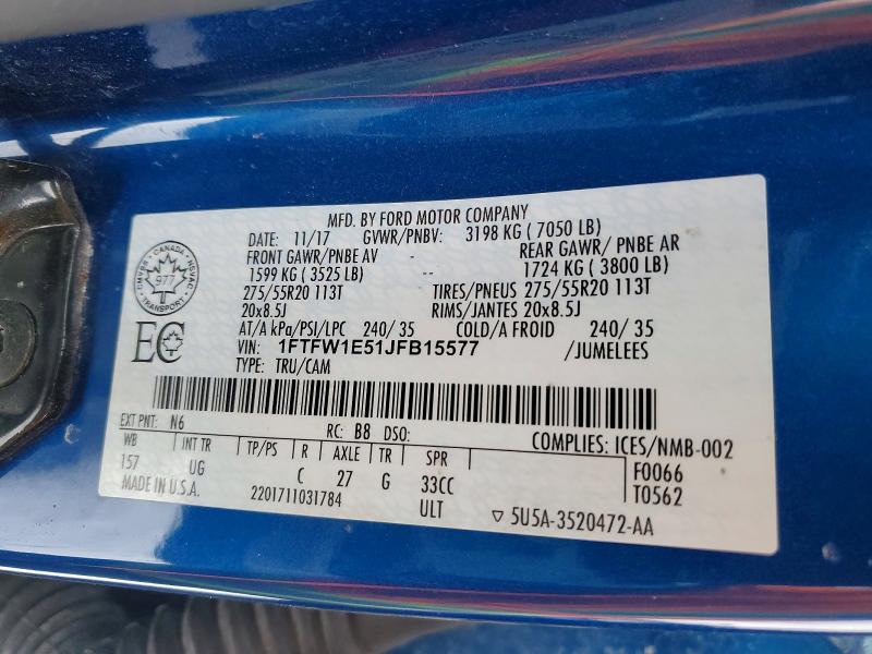 76628605 :رقم المزاد ، 1FTFW1E51JFB15577 vin ، 2018 Ford F150 مزاد بيع