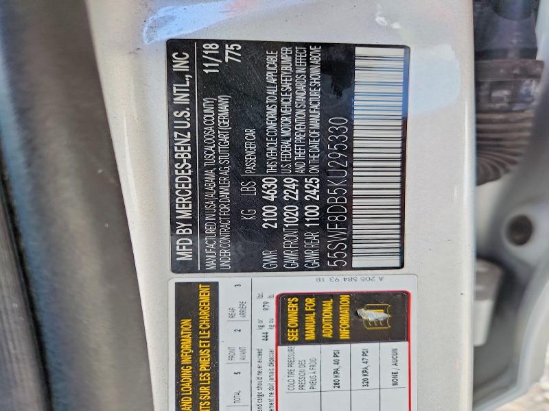 77890855 :رقم المزاد ، 55SWF8DB5KU295330 vin ، 2019 Mercedes-benz C مزاد بيع