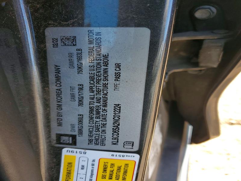 76556235 :رقم المزاد ، KL8CD6SA2NC012224 vin ، 2022 Chevrolet Spark مزاد بيع