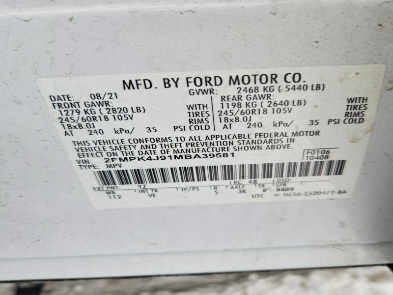 Продаж на аукціоні авто 2021 Ford Edge, vin: 2FMPK4J91MBA39581, номер лоту: 76271995
