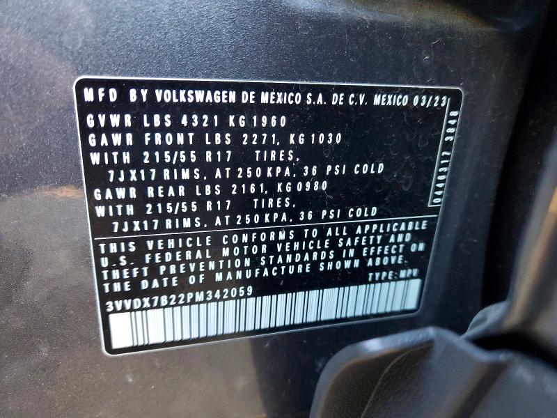 2023 Volkswagen Taos მანქანა იყიდება აუქციონზე, vin: 3VVDX7B22PM342059, აუქციონის ნომერი: 76664145