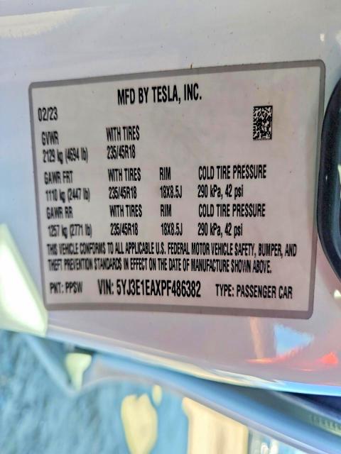 Aukcja sprzedaży 2023 Tesla Model 3, vin: 5YJ3E1EAXPF486382, numer aukcji: 77285115