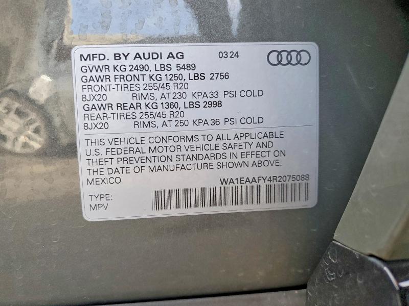 76492745 :رقم المزاد ، WA1EAAFY4R2075088 vin ، 2024 Audi Q5 مزاد بيع