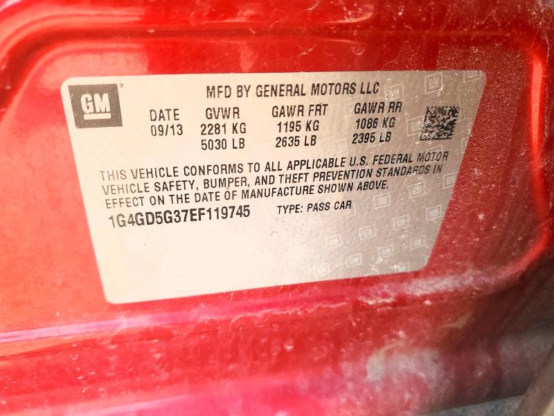 Aukcja sprzedaży 2014 Buick Lacrosse, vin: 1G4GD5G37EF119745, numer aukcji: 79250365