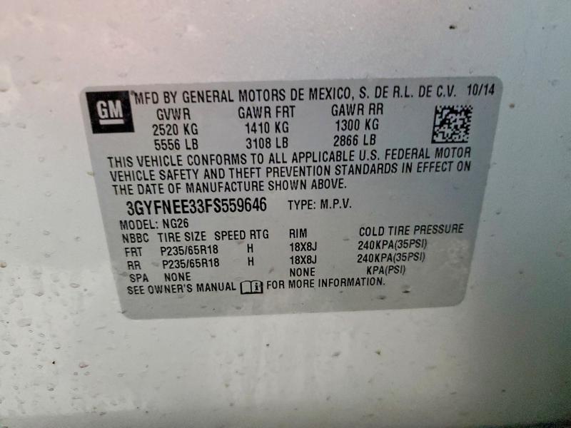 Aukcja sprzedaży 2015 Cadillac Srx, vin: 3GYFNEE33FS559646, numer aukcji: 79063965