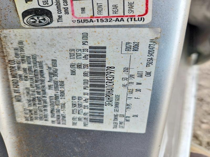 72771285 :رقم المزاد ، 3FAHP0HA1CR437978 vin ، 2012 Ford Fusion مزاد بيع