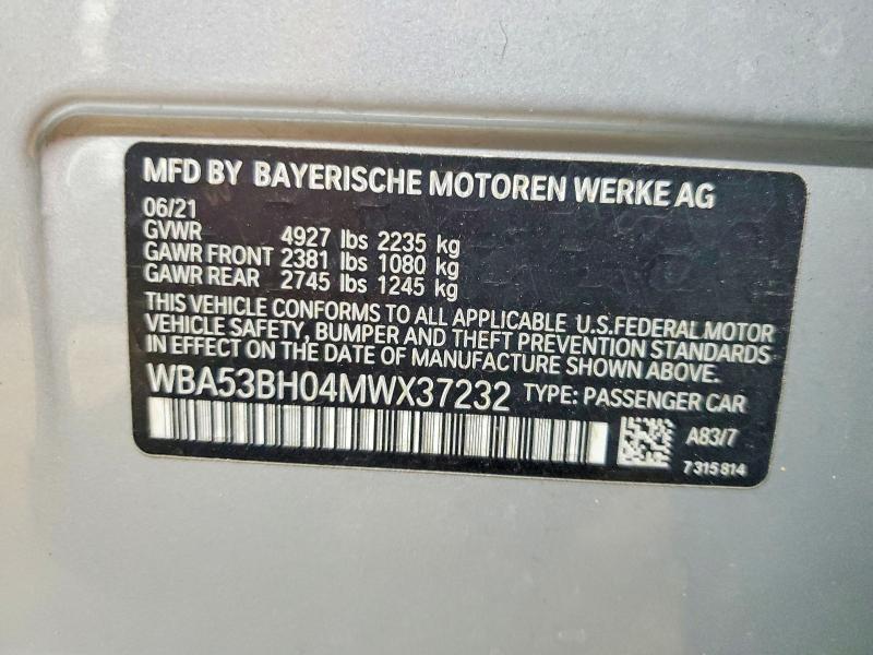 Aukcja sprzedaży 2021 Bmw 530, vin: WBA53BH04MWX37232, numer aukcji: 78079175