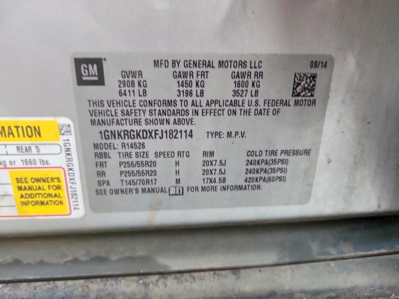 Auction sale of the 2015 Chevrolet Traverse, vin: 1GNKRGKDXFJ182114, lot number: 77783465