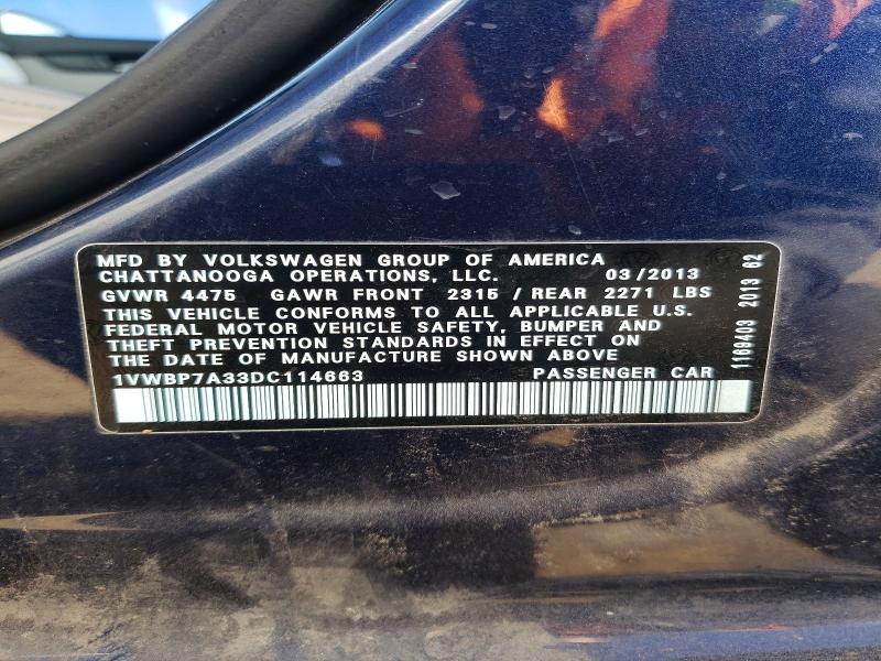 Aukcja sprzedaży 2013 Volkswagen Passat, vin: 1VWBP7A33DC114663, numer aukcji: 76825875