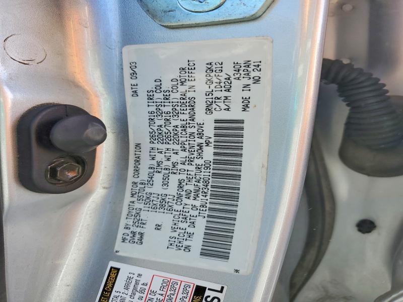 Aukcja sprzedaży 2004 Toyota 4runner, vin: JTEBU14R348011900, numer aukcji: 76544955