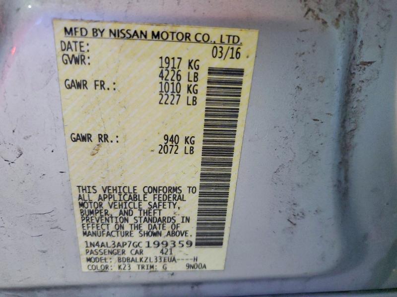 2016 Nissan Altima მანქანა იყიდება აუქციონზე, vin: 1N4AL3AP7GC199359, აუქციონის ნომერი: 76752985