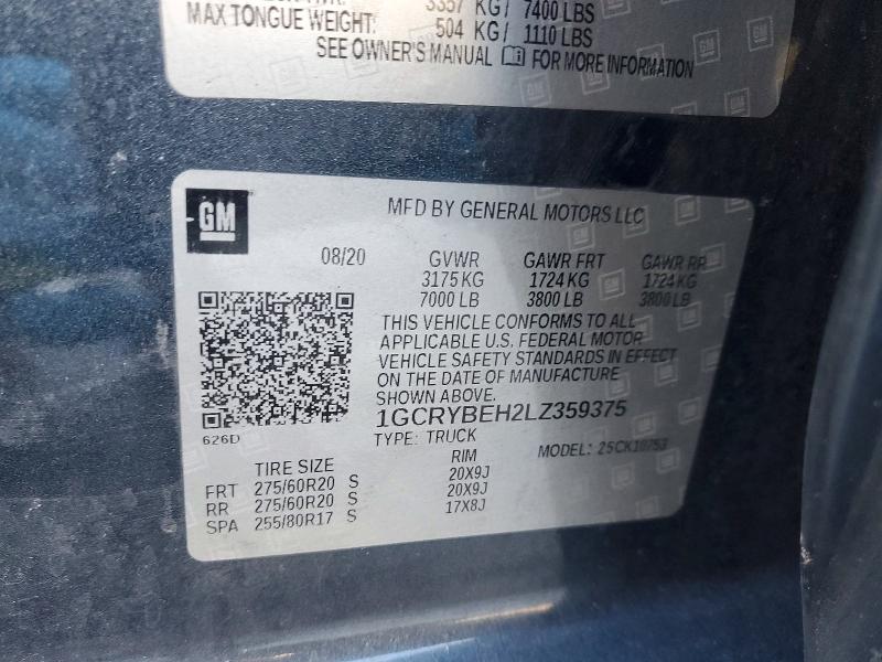 Продаж на аукціоні авто 2020 Chevrolet Silverado, vin: 1GCRYBEH2LZ359375, номер лоту: 77332155