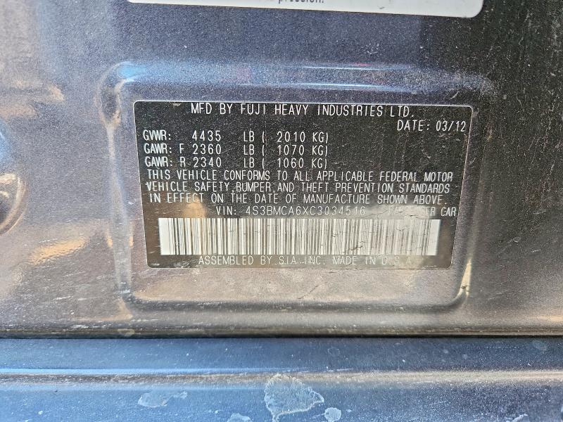 Aukcja sprzedaży 2012 Subaru Legacy, vin: 4S3BMCA6XC3034516, numer aukcji: 74475075