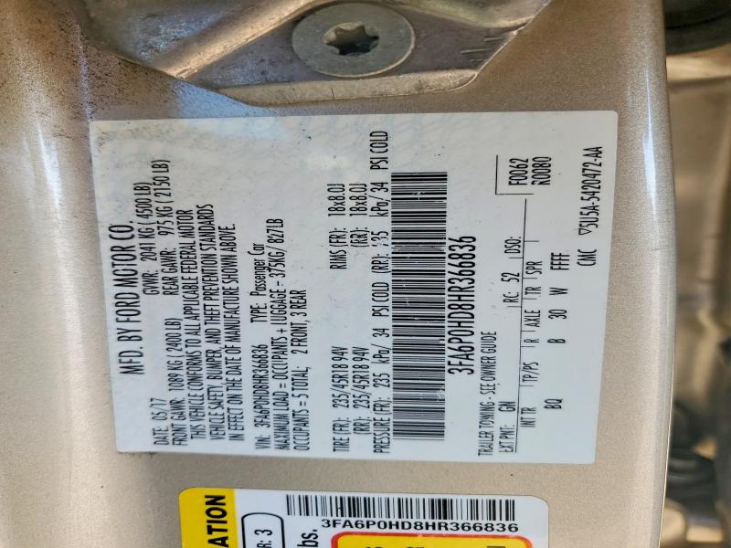 Продажа на аукционе авто 2017 Ford Fusion, vin: 3FA6P0HD8HR366836, номер лота: 79280465