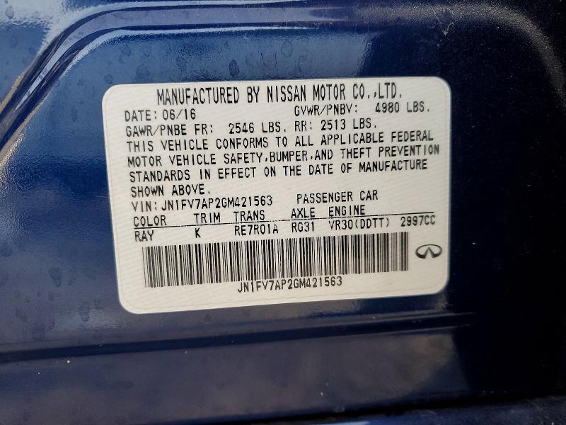 76494275 :رقم المزاد ، JN1FV7AP2GM421563 vin ، 2016 Infiniti Q50 مزاد بيع